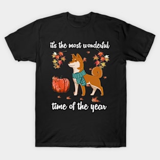 Shiba Inu Dog Autumn Fall Most Wonderful Time Maple Gift T-Shirt